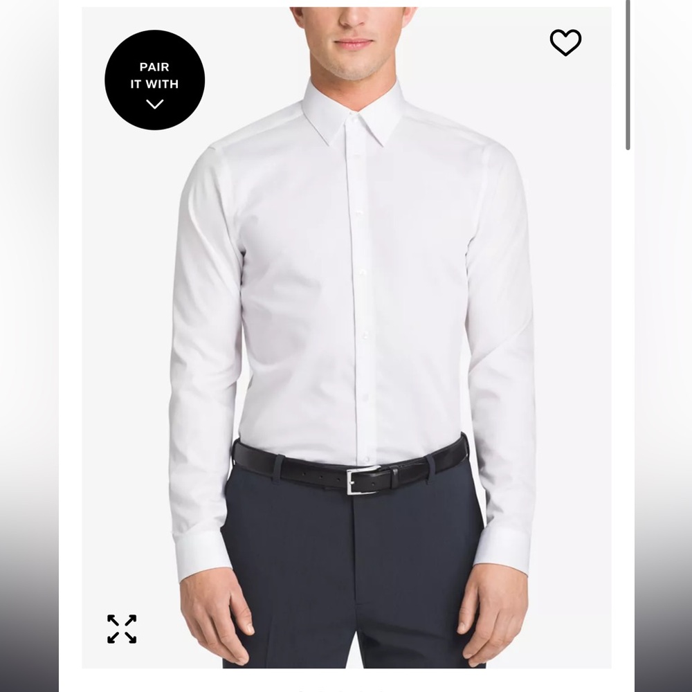 Calvin Klein Men's slim fit Herringbone Dress Shirt SZ 14.5”, 32/33 white